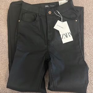 Zara high rise skinny wax coated black! Size 4
